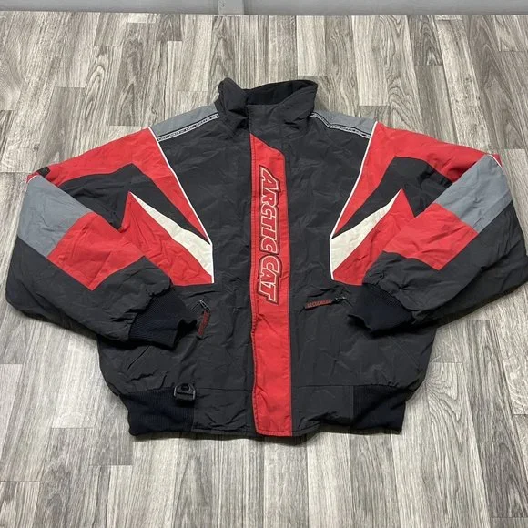 "VINTAGE" ARCTIC CAT Zip Up Mock Neck Red & Black Snowmobile Jacket Men's Size L
